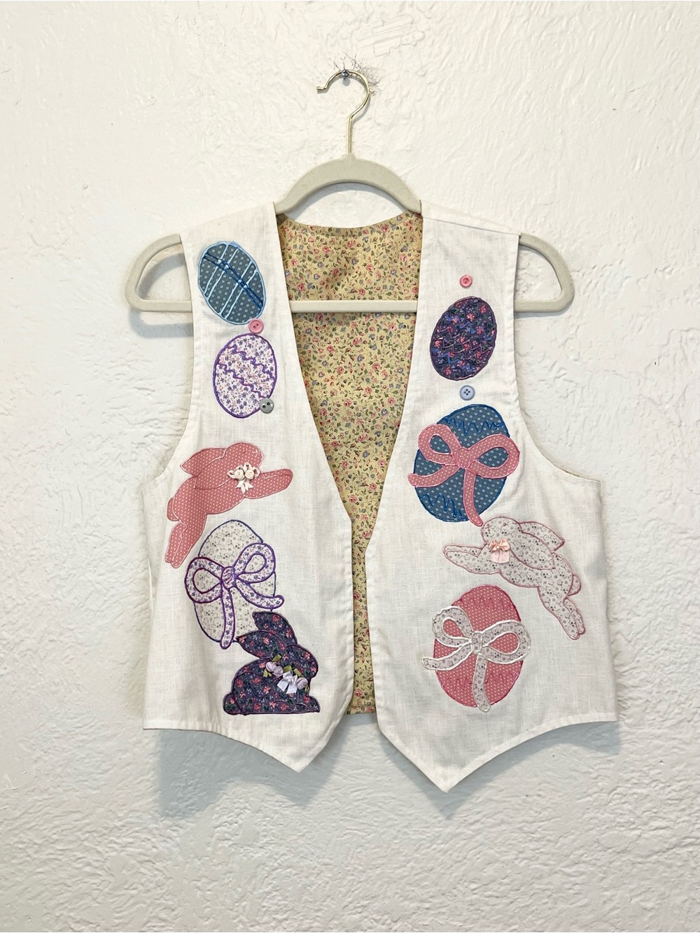 Vintage Handmade Vest Cottagecore Farmhouse Bunny Floral Large L Easter
